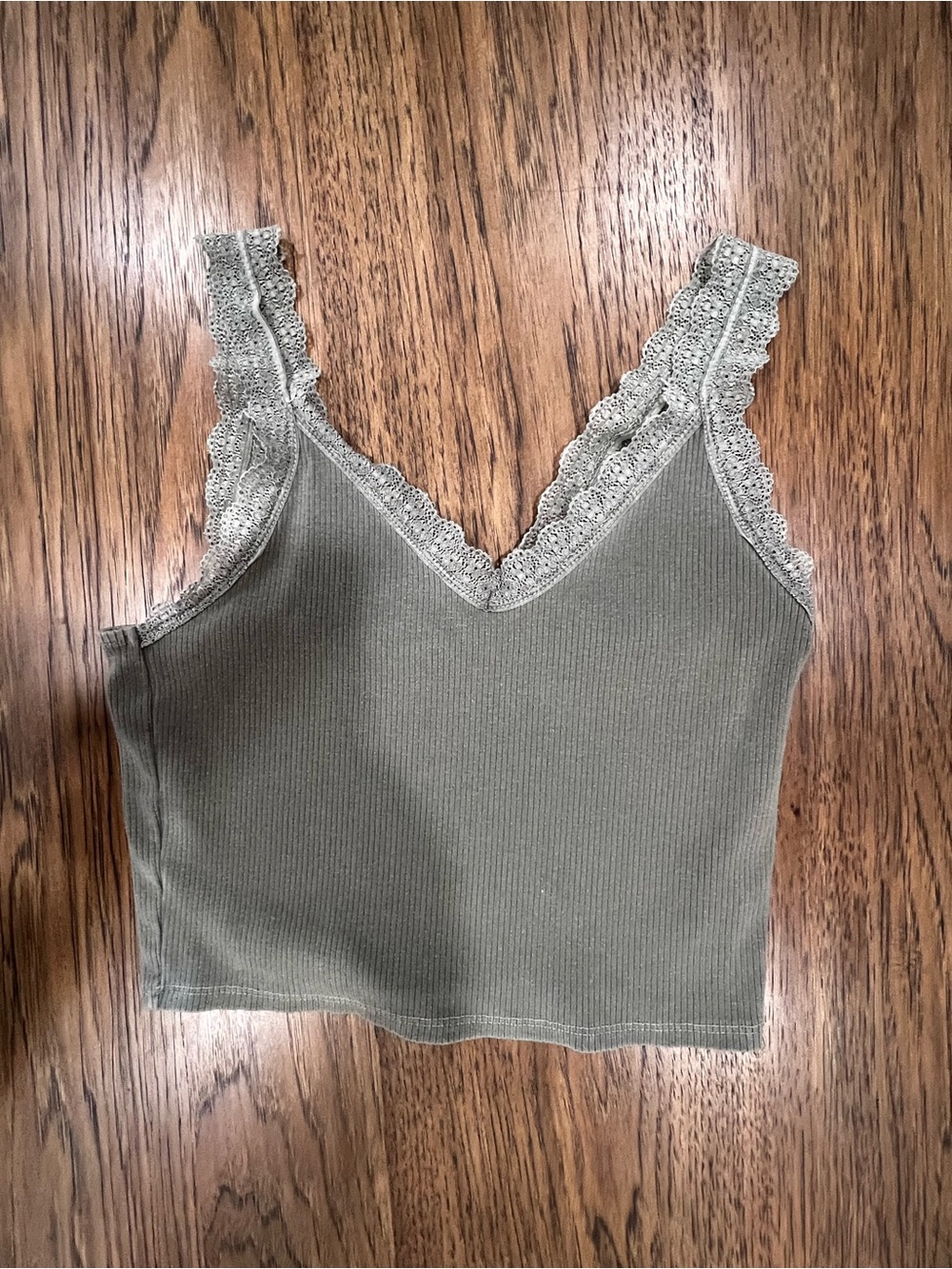 AE Lace-Trim Ribbed Tank Top in Olive